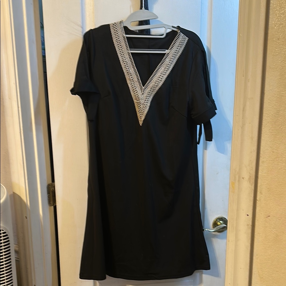 Black Dress with Silver V-Neck Detail